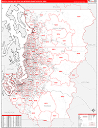 Seattle-Tacoma-Bellevue Metro Area Wall Map Red Line Style 2026